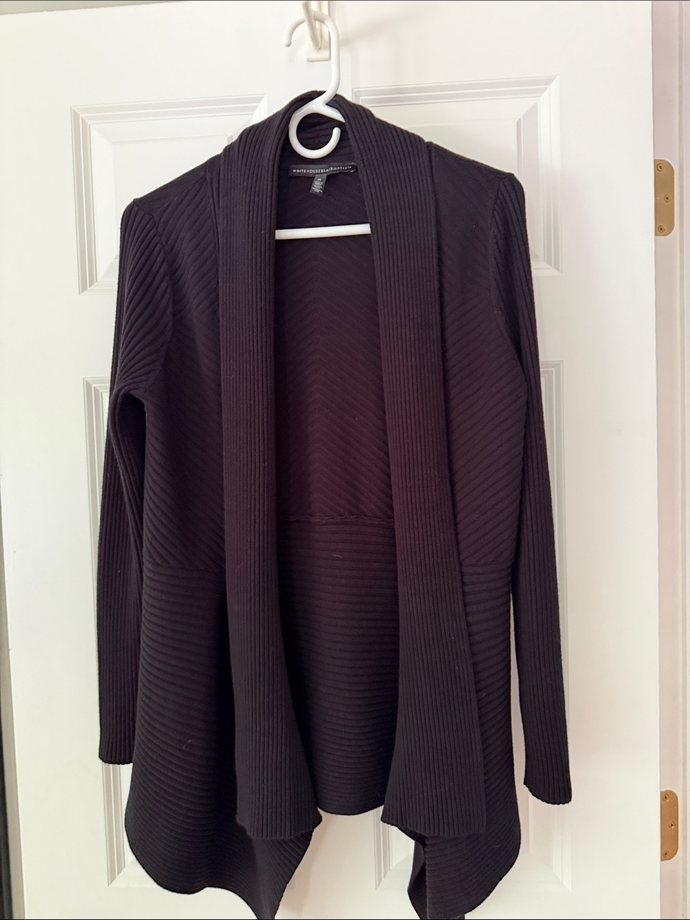 White House Black Market Black Ribbed Open-Front Cardigan pit to pit 18 1/2 inch